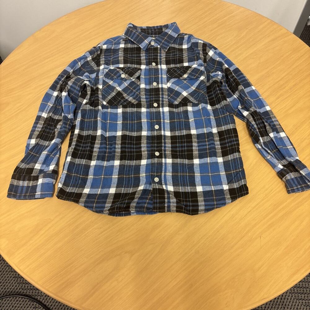 Urban Pipeline Boys Large Long Sleeve Flannel Blue Cotton (D1)
